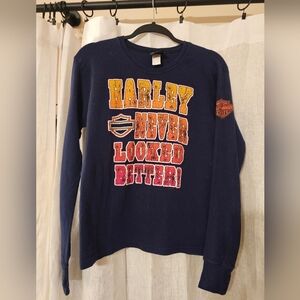 Harley-Davidson Harley Never Looked Better T-Shirt Size Large Navy Long Sleeve